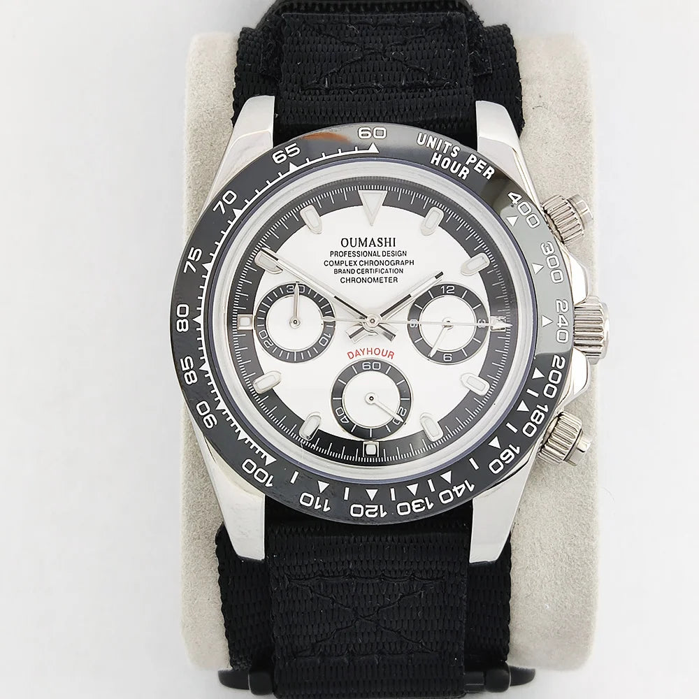 Men's Sports Quartz WatchVK63 Chronograph Sapphire Glass Intense Stainless Steel Green Luminance Waterproof  10BAR Velcro strap