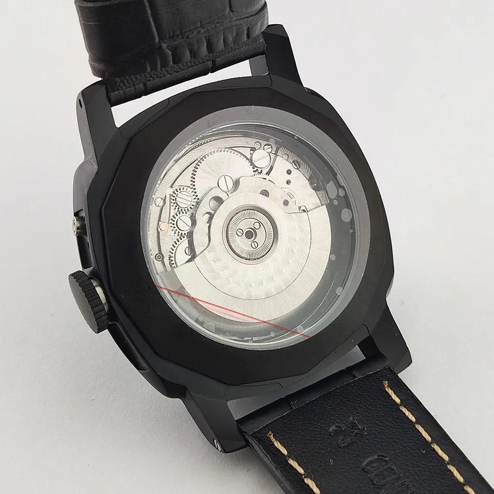ST2557 Movement watches 45mm Men's watch GMT Stainless Steel case Men's Vintage Mechanical Watch sapphire glass leather bracelet