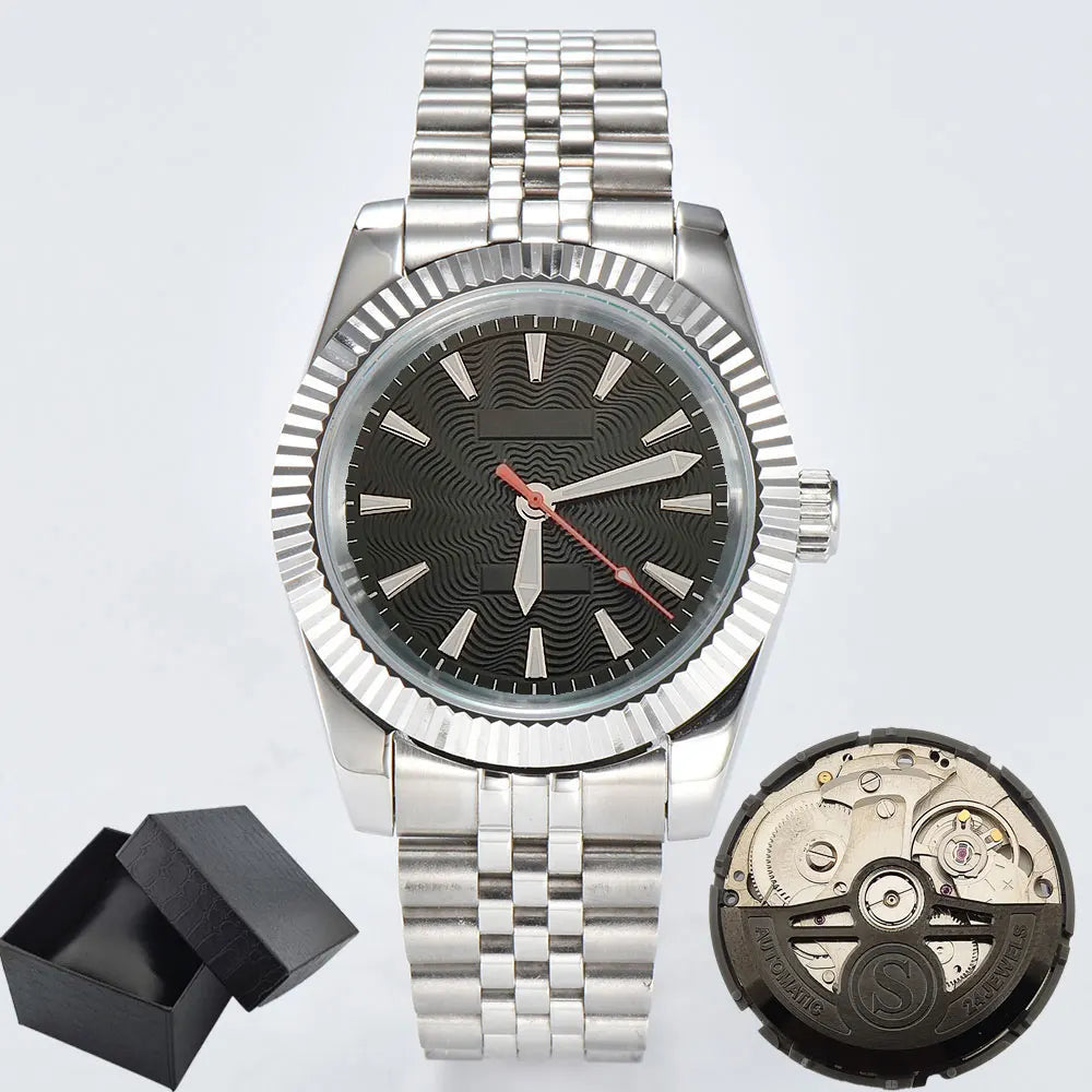 NH35A Mechanical Watch For Men 36mm/39mm Fluted Bezel Sapphire Crystal Black Blue Green RED Pink Dial Green Luminous Waterproof