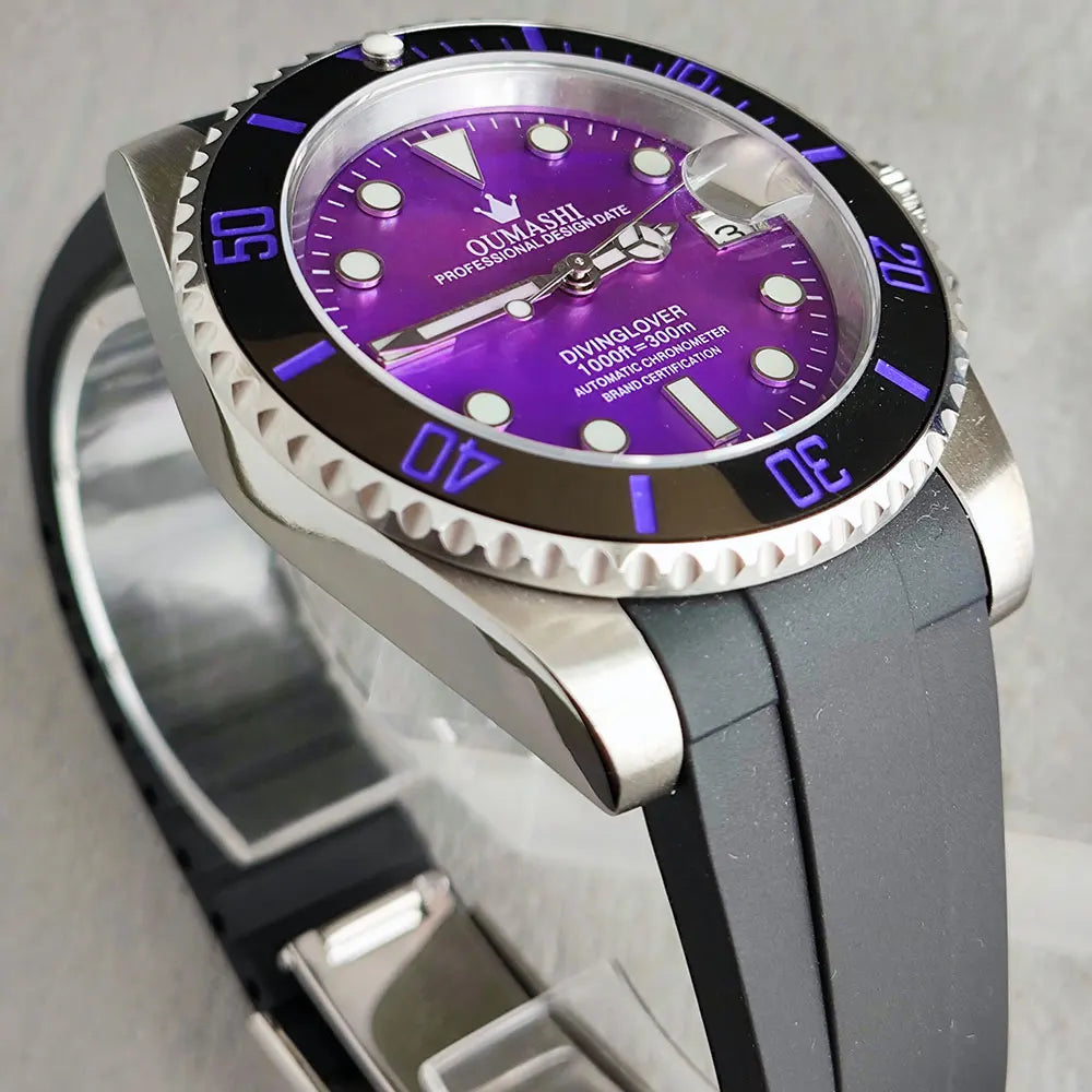 OUMASHI 40mm Mother of-pearl dial NH35 Automatic Mechanical Watch Diver gradient luminous stainless steel case sapphire glass