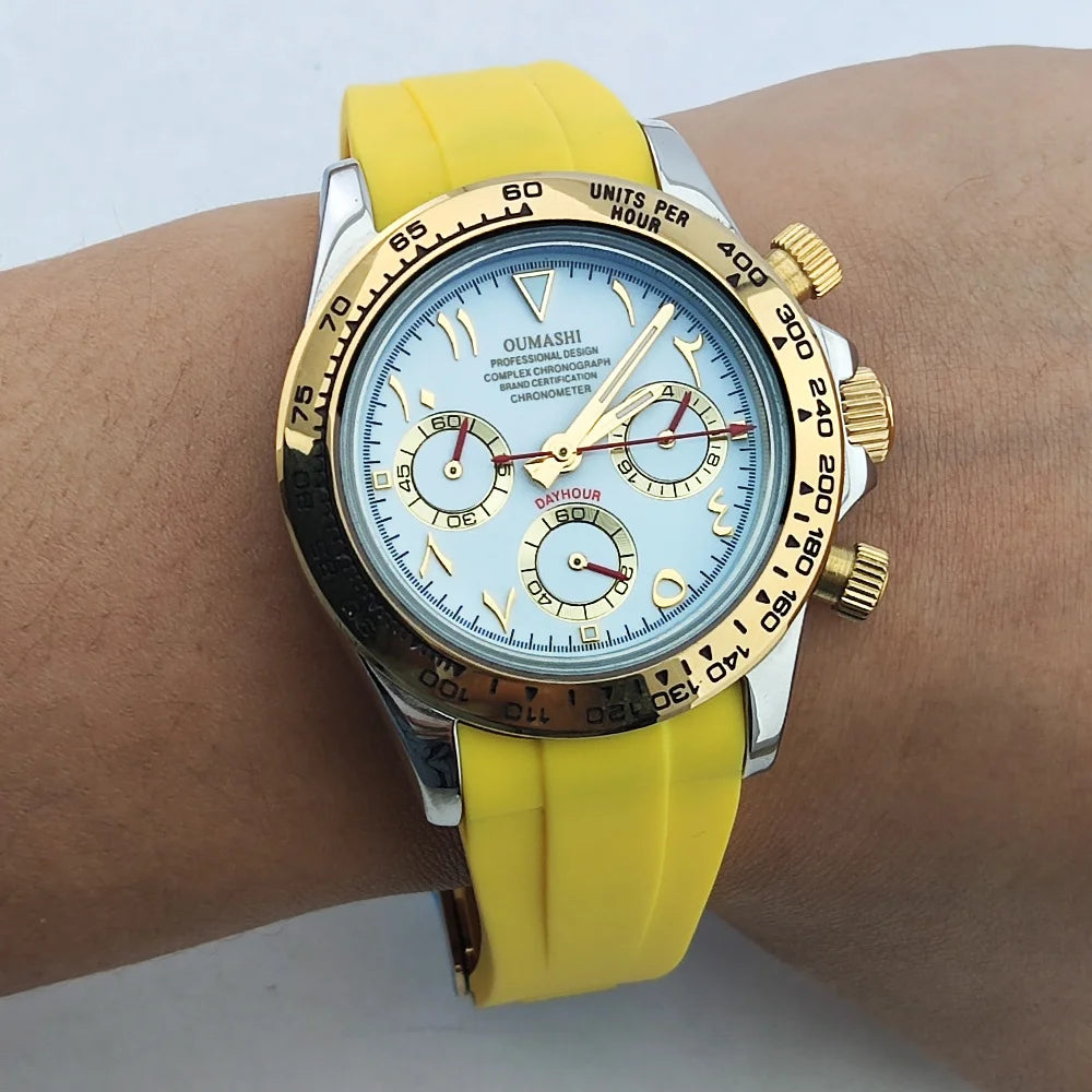 VK63 watch 39.3mm men's watch Stainless steel waterproof Sport VK63 Quartz movement watch sapphire Chronograph Rubber bracelet