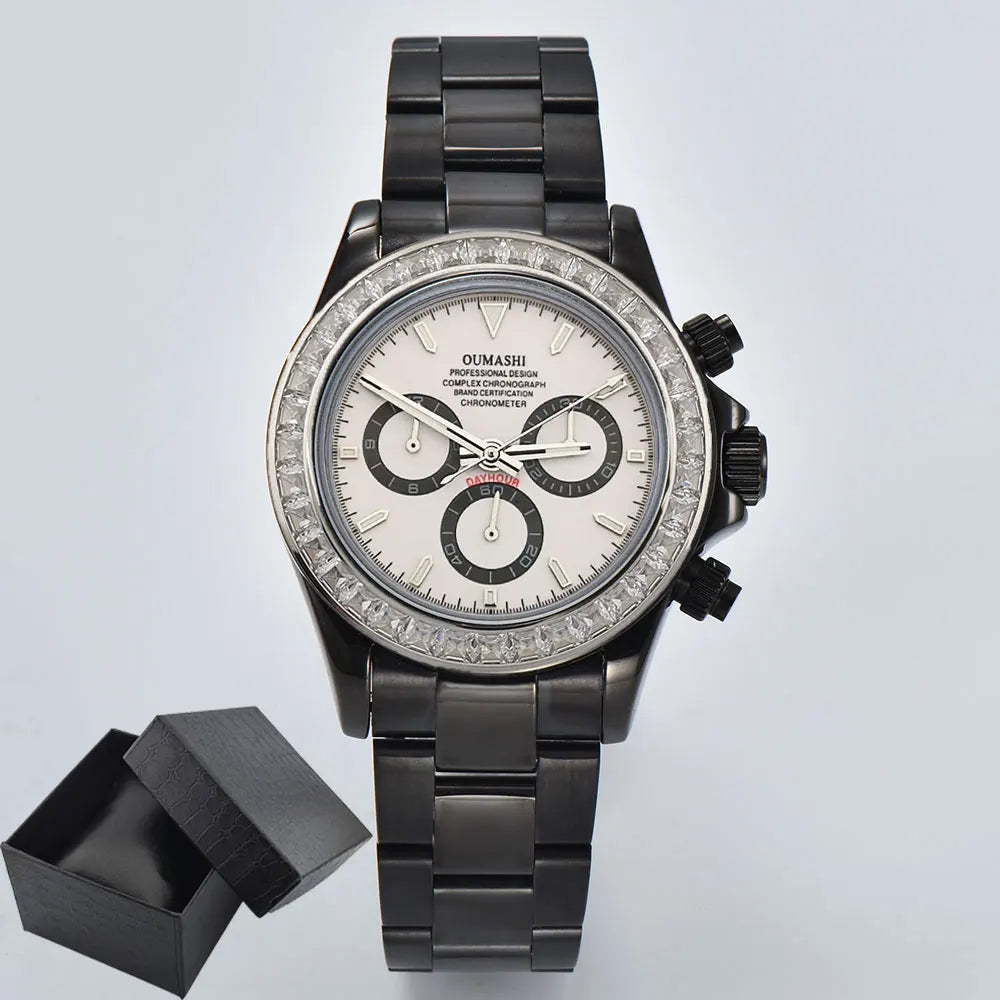 men 4130 WATCH sapphire Glass GEM black automatic mechanical watch 39.3mm  4130 movement chronograph watch Waterproof 10ATM