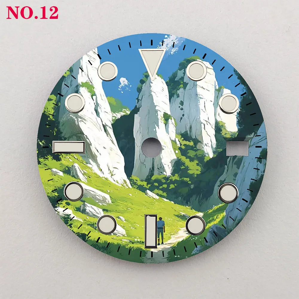 The 28.5mm dial NH35 dial Hiking Creative color-printed series dial is suitable for NH36/35 movement wristwatch accessories