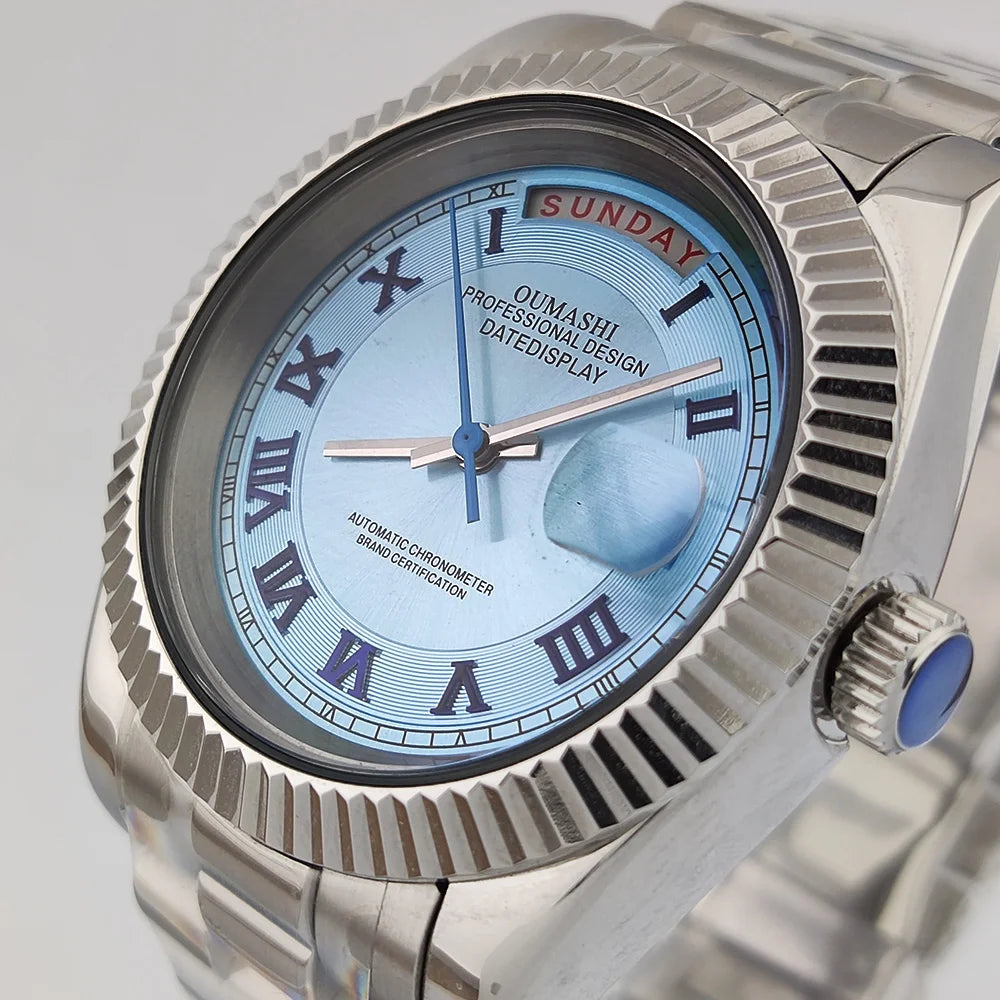 39mm OUMASHI WATCH men's mechanical watch sky blue Roman dial luxury automatic watch men's Japan MIYOTA 8285 sapphire crystal
