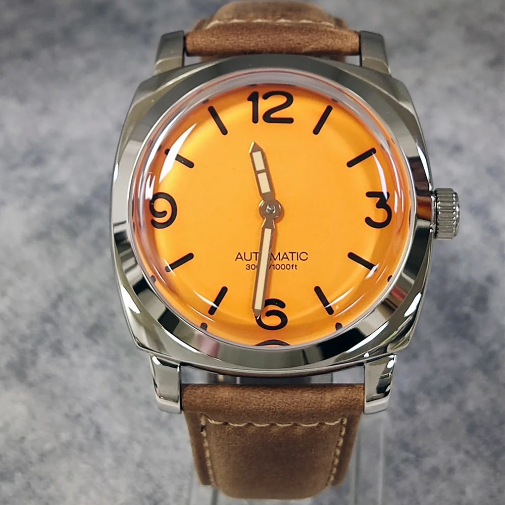 46mm men's hand mechanical ST3600 movement double needle sapphire glass waterproof and intensely luminous leather strap
