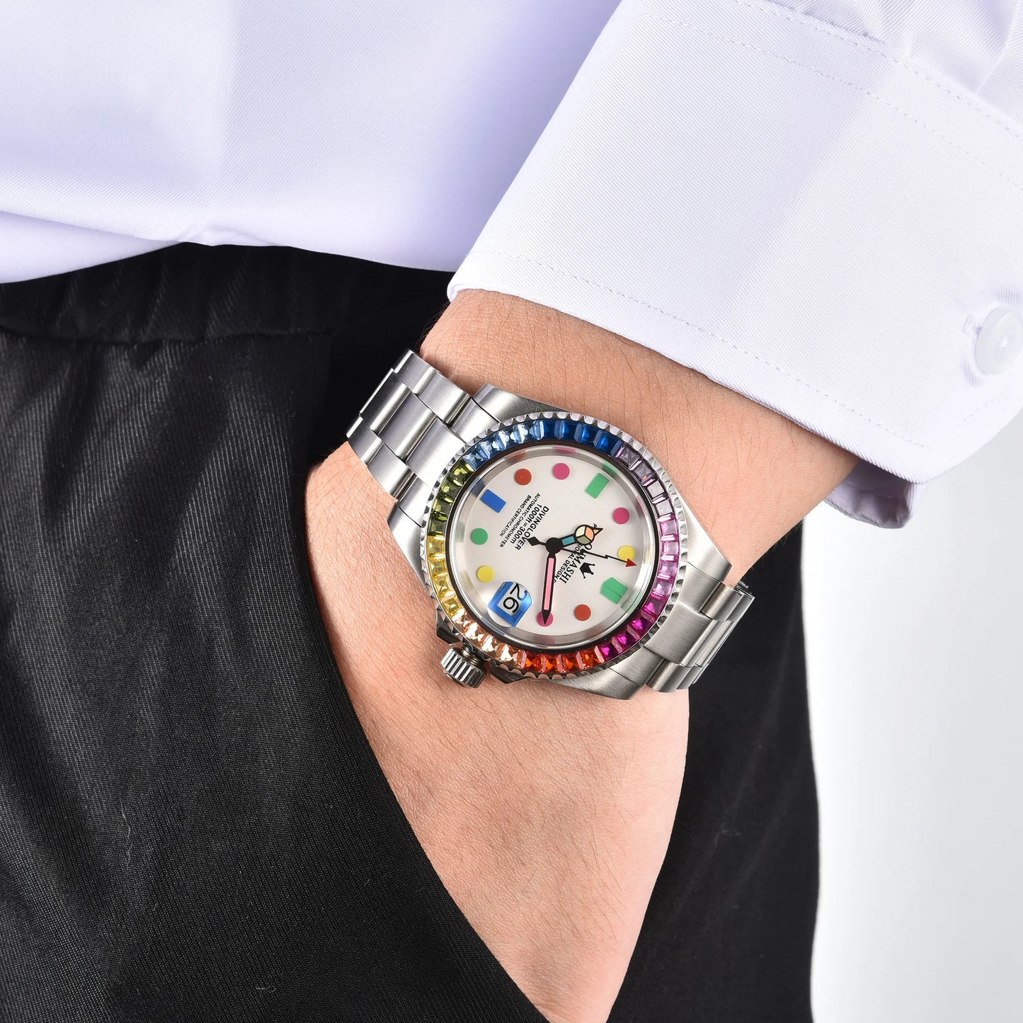 40mm Gem Diving Watch NH35 Movement waterproof sapphire glass luxury Men's NH35 Watch stainless steel strap blue green luminous
