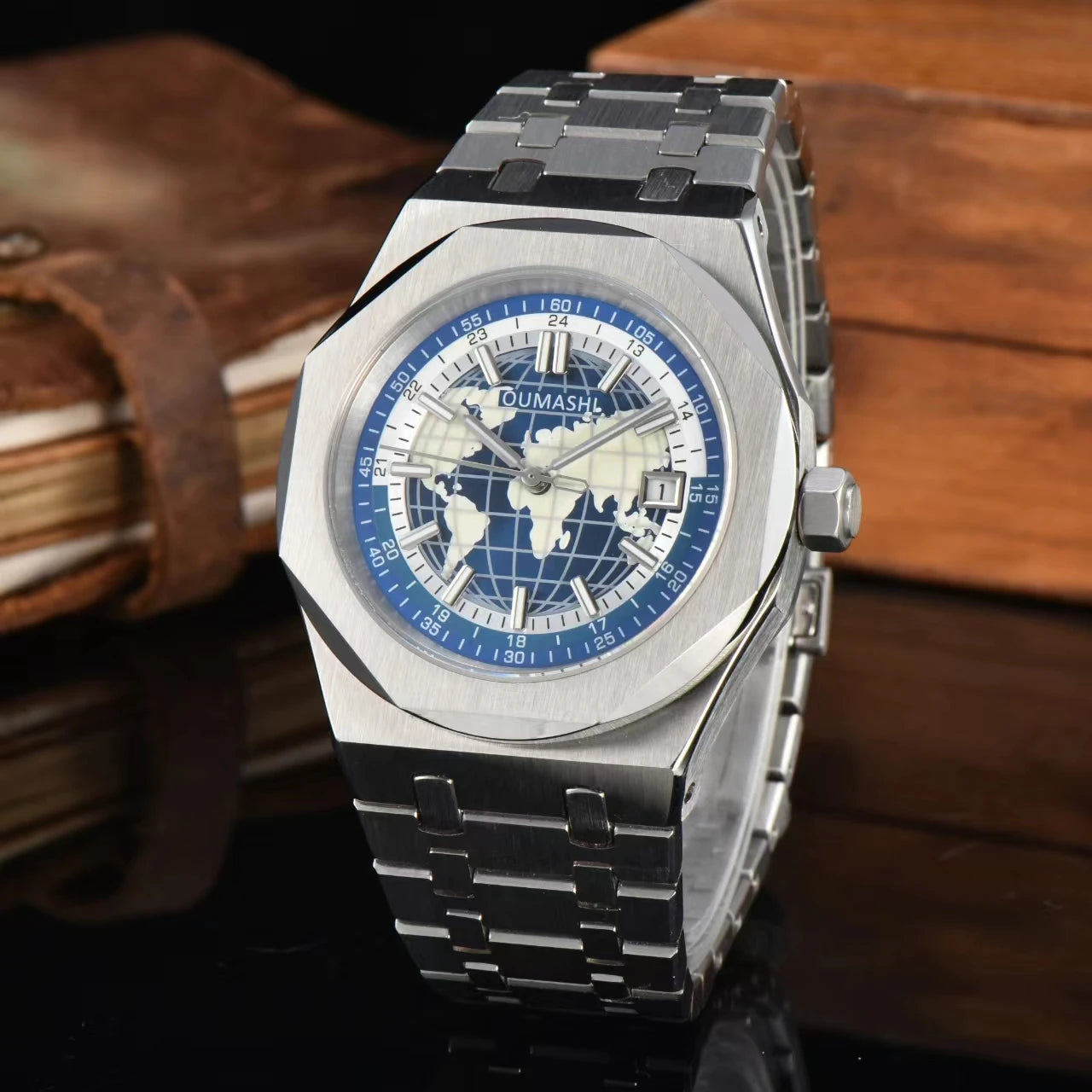 Miyota8215 Luxury Watch Globe Men's Date Glow C3 Watch Sapphire Glass Waterproof 100 meter Rubber Band and Steel Ban