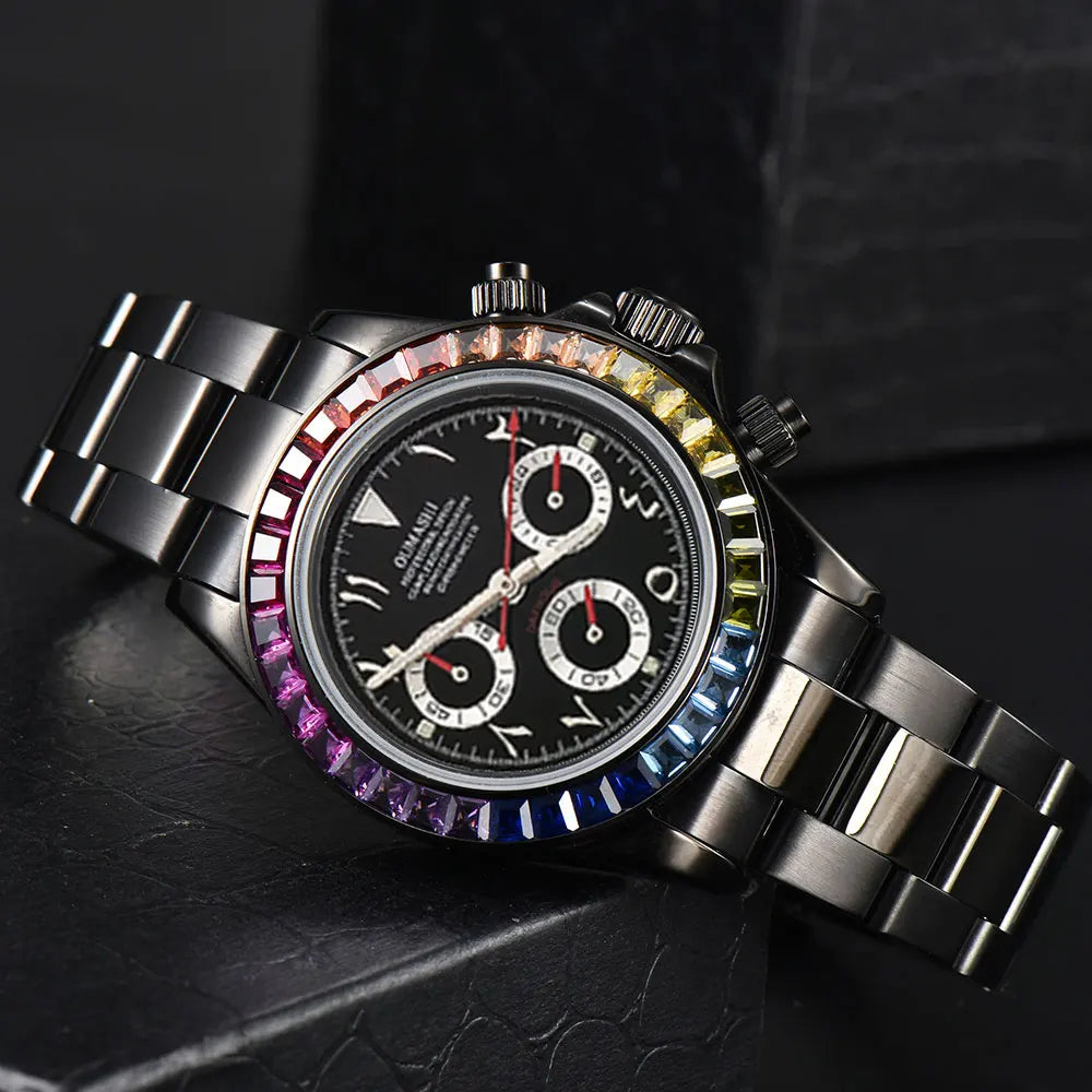 VK63 watch Rainbow Bezel Sport Watch Men Arabic Quartz Stainless Steel 10ATM Waterproof Mens Watch VK63 Sapphire Chronograph