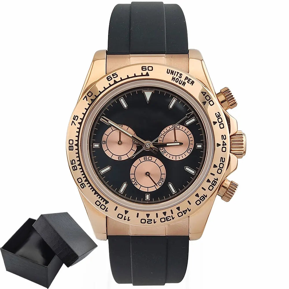 Watch Men Automatic 39mm 4130 watch Chronograph Mechanical Wristwatch Sapphire Triple Windows Waterproof 10ATM rose gold watches