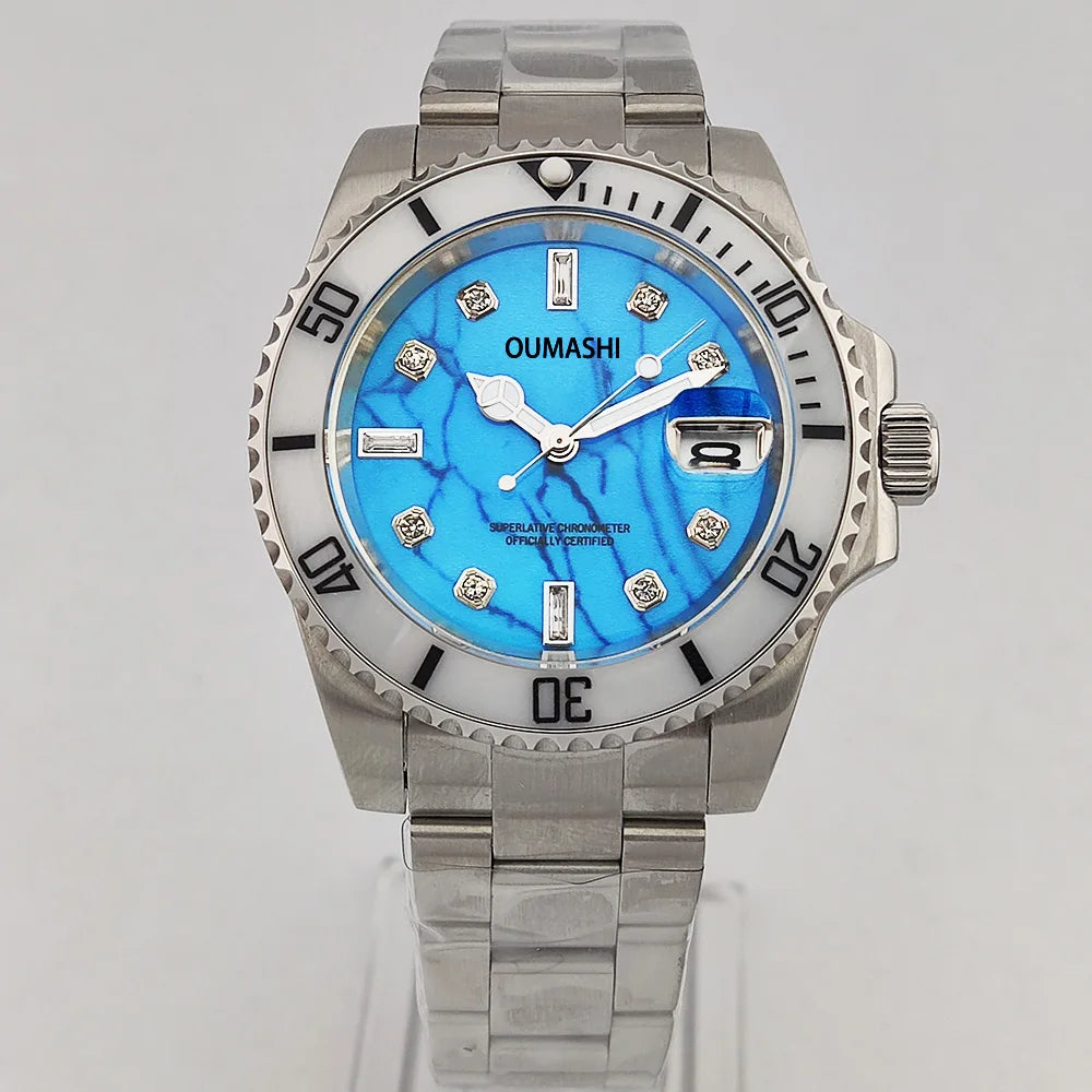 Luxury Diving automatic Men's Watch 40mm NH35A Date Stainless Steel Sapphire Crystal Ceramic bezel Watch Natural gemstone dial