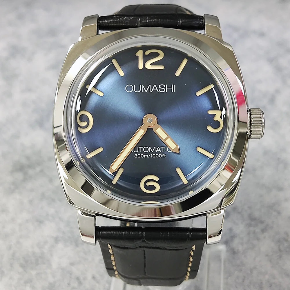 46mm men's hand mechanical ST3600 movement double needle sapphire glass waterproof and intensely luminous leather strap