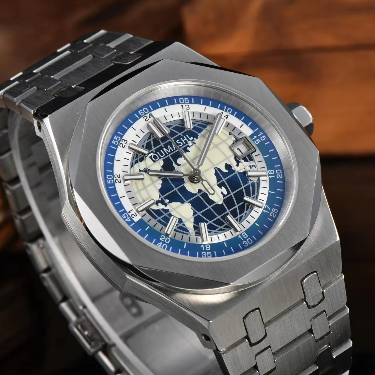 Miyota8215 Luxury Watch Globe Men's Date Glow C3 Watch Sapphire Glass Waterproof 100 meter Rubber Band and Steel Ban