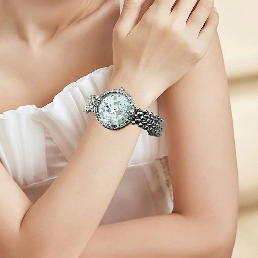 Women's Wristwatch Automatic Mechanical Watch Women Diamond Calendar Dial Stainless Steel Waterproof Luminous Elegant Butterfly