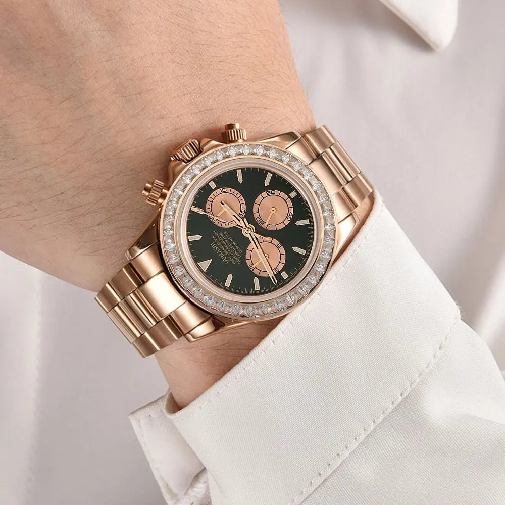 Men watches GEM Automatic Watch 39mm 4130 Chronograph Mechanical Wristwatch Sapphire Triple Windows Waterproof 10ATM 7750 watch