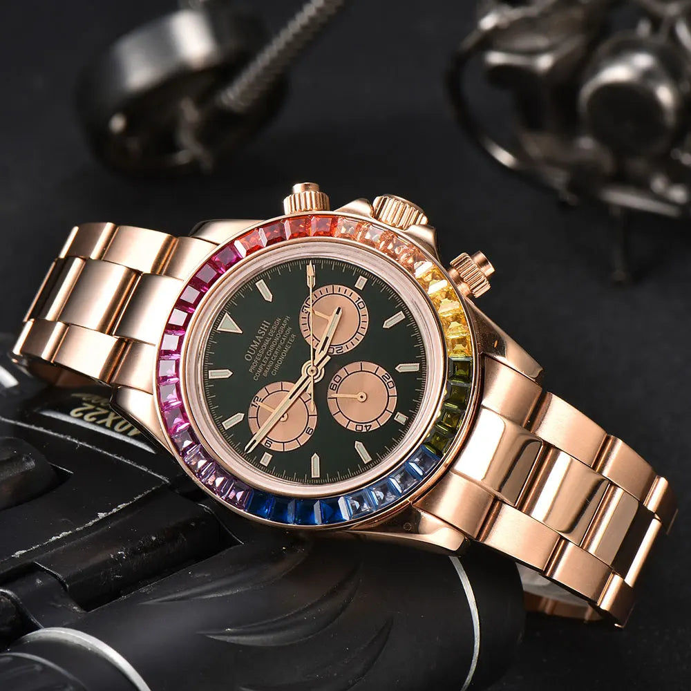 Men watches GEM Automatic Watch 39mm 4130 Chronograph Mechanical Wristwatch Sapphire Triple Windows Waterproof 10ATM 7750 watch