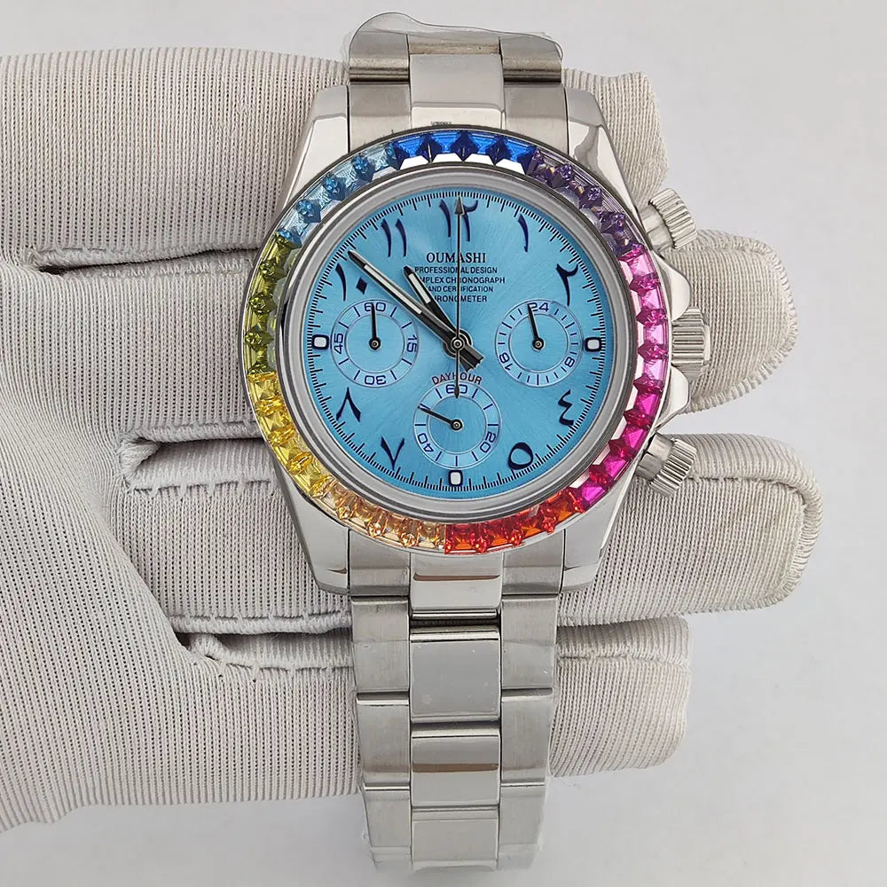 VK63 watch Rainbow Bezel Sport Watch Men Arabic Quartz Stainless Steel 10ATM Waterproof Mens Watch VK63 Sapphire Chronograph