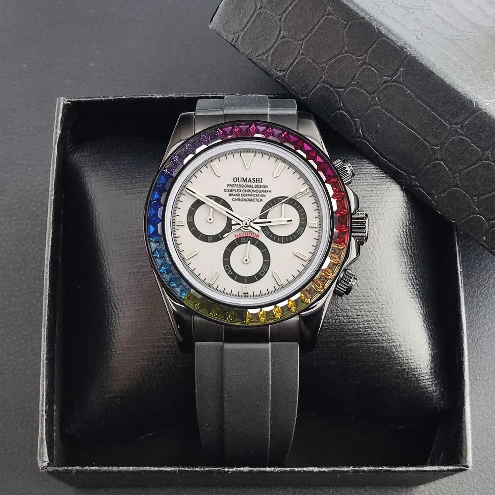 men 4130 watches sapphire Glass GEM black automatic mechanical watch 39.3mm 4130 movement chronograph watch Waterproof 10ATM