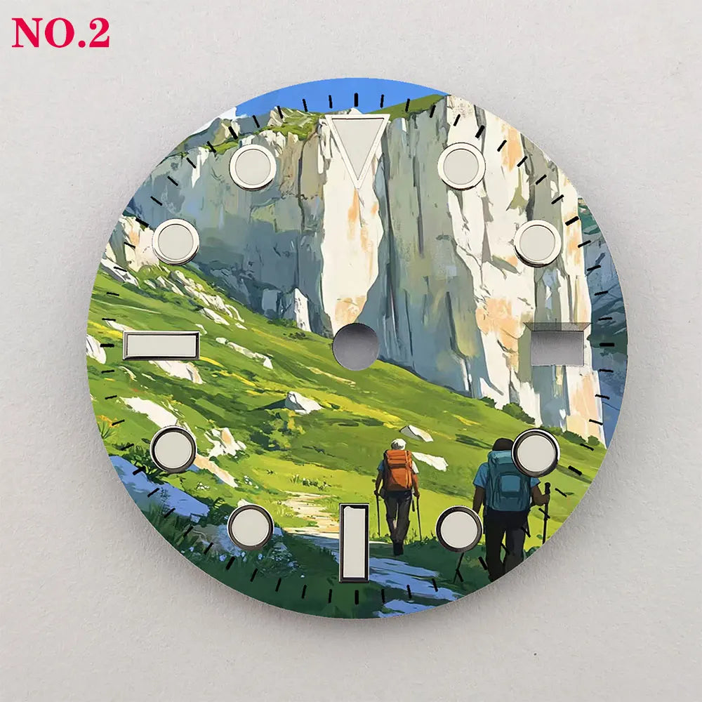 The 28.5mm dial NH35 dial Hiking Creative color-printed series dial is suitable for NH36/35 movement wristwatch accessories