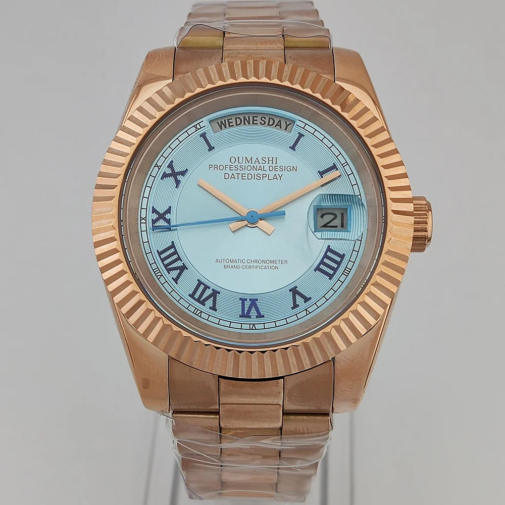 39mm OUMASHI WATCH men's mechanical watch sky blue Roman dial luxury automatic watch men's Japan MIYOTA 8285 sapphire crystal