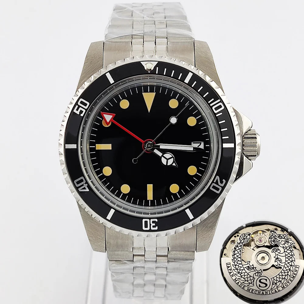 NH34GMT Men's 120 clicks bezel Waterproof Luxury Men's 39.5mm domed glass Mechanical Clock Dive NH34 modify Automatic watch