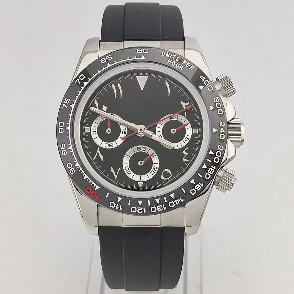 VK63 watch 39.3mm men's watch Stainless steel waterproof Sport VK63 Quartz movement watch sapphire Chronograph Rubber bracelet
