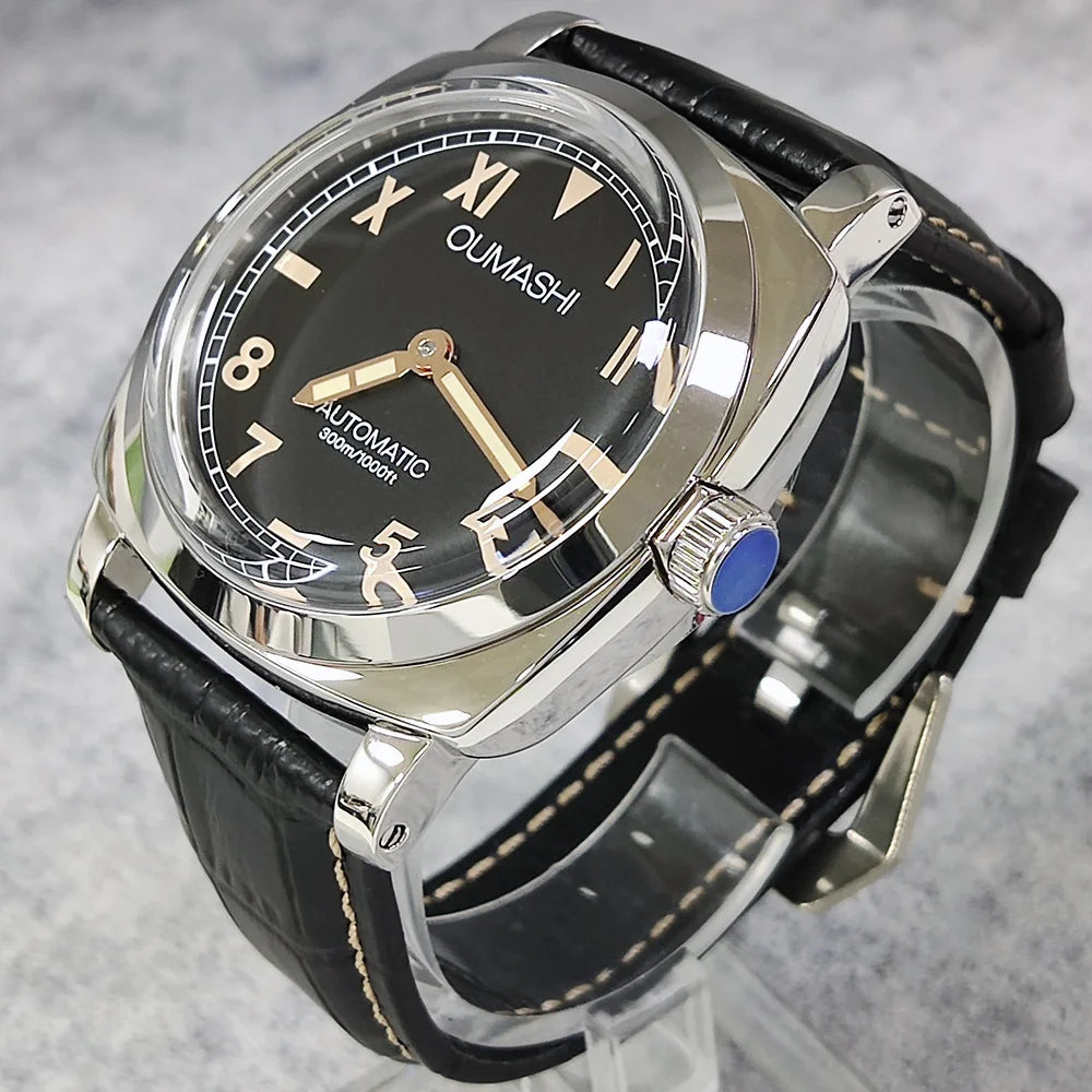 46mm men's hand mechanical ST3600 movement double needle sapphire glass waterproof and intensely luminous leather strap