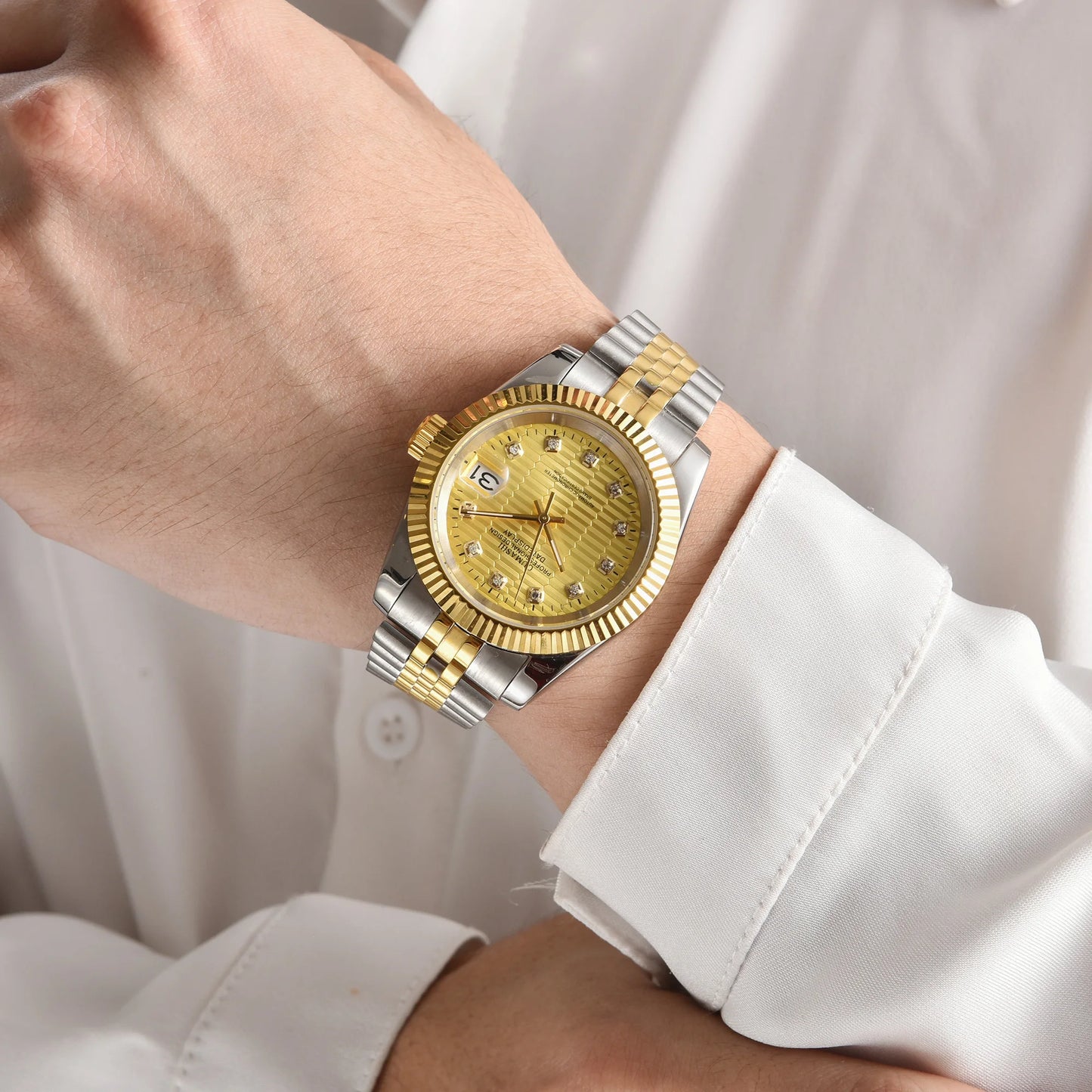 Business 36mm/39mm Men's watch NH35A Automatic movement Gold case Roman dial Blue AR Sapphire glass date stainless steel strap