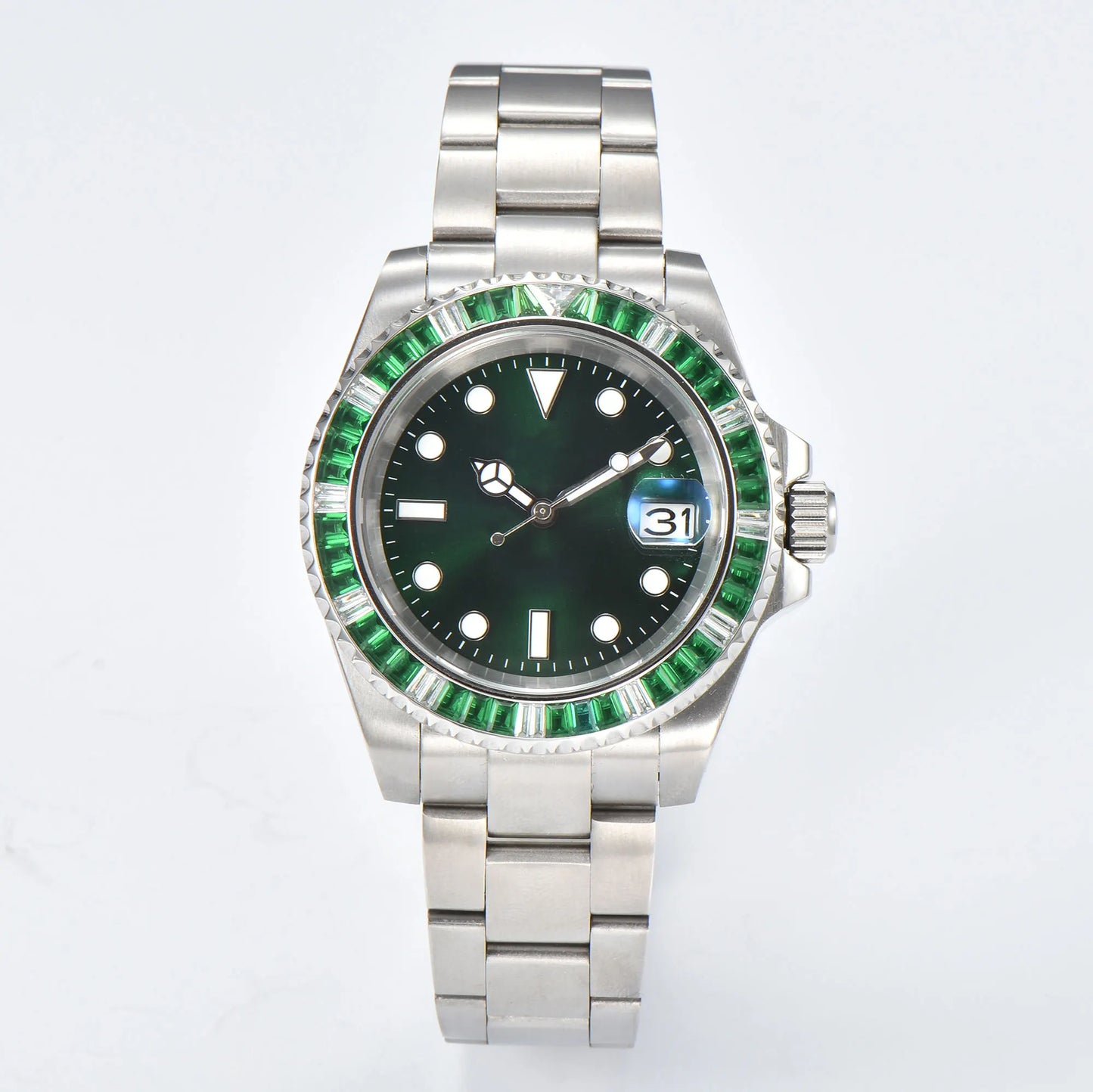 40mm Gem Diving Watch NH35 Movement waterproof sapphire glass luxury Men's NH35 Watch stainless steel strap blue green luminous