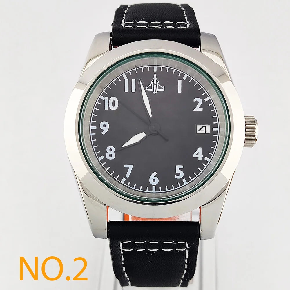 39mm Men's Business Watch NH35A 10bar Automatic Dive Pilot Men's Watch sapphire Glass dial Multicolor leather strap Spiral crown