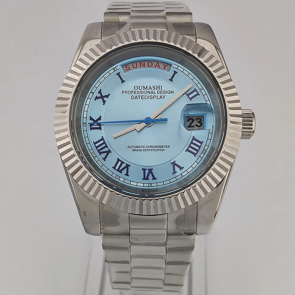 39mm OUMASHI WATCH men's mechanical watch sky blue Roman dial luxury automatic watch men's Japan MIYOTA 8285 sapphire crystal