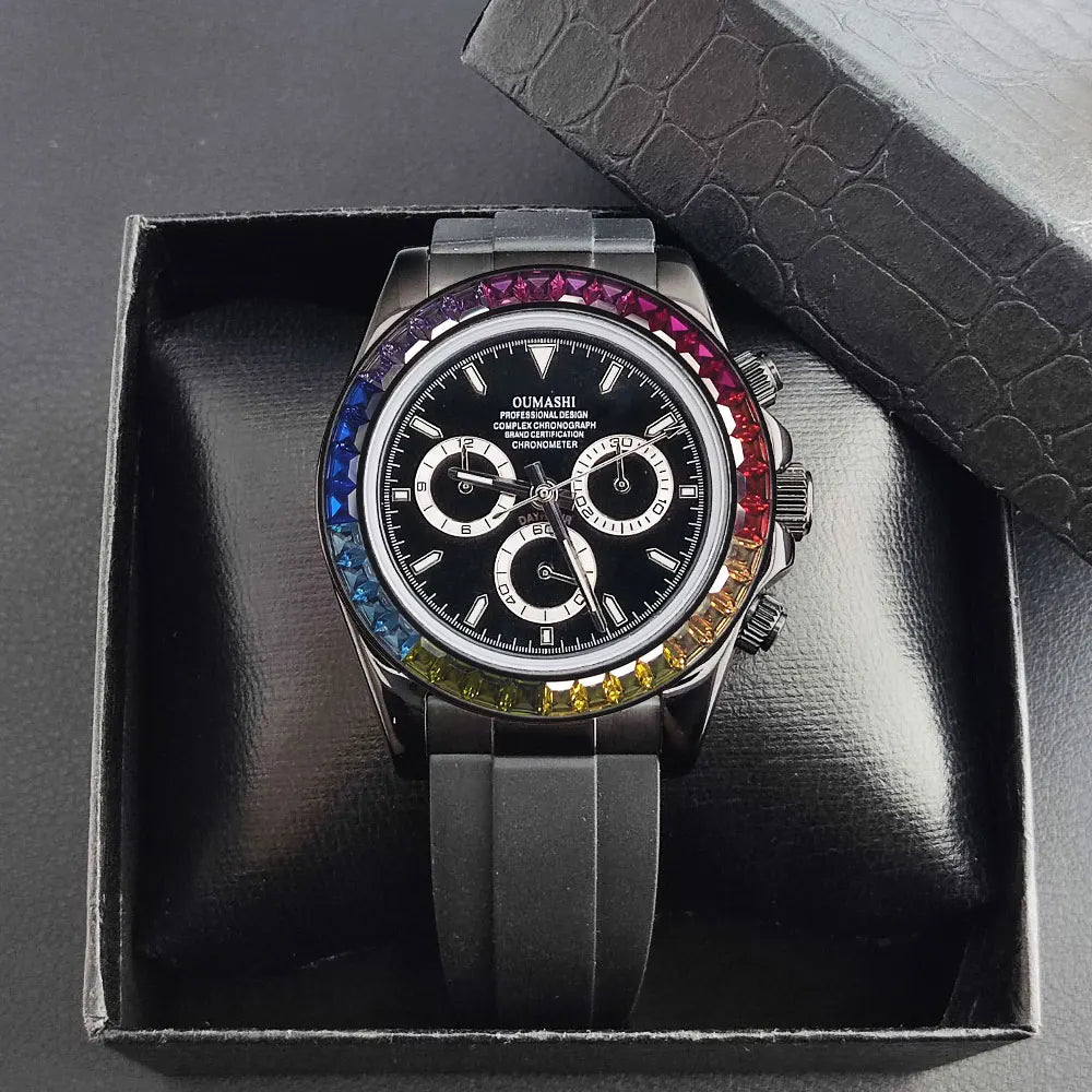 men 4130 watches sapphire Glass GEM black automatic mechanical watch 39.3mm 4130 movement chronograph watch Waterproof 10ATM