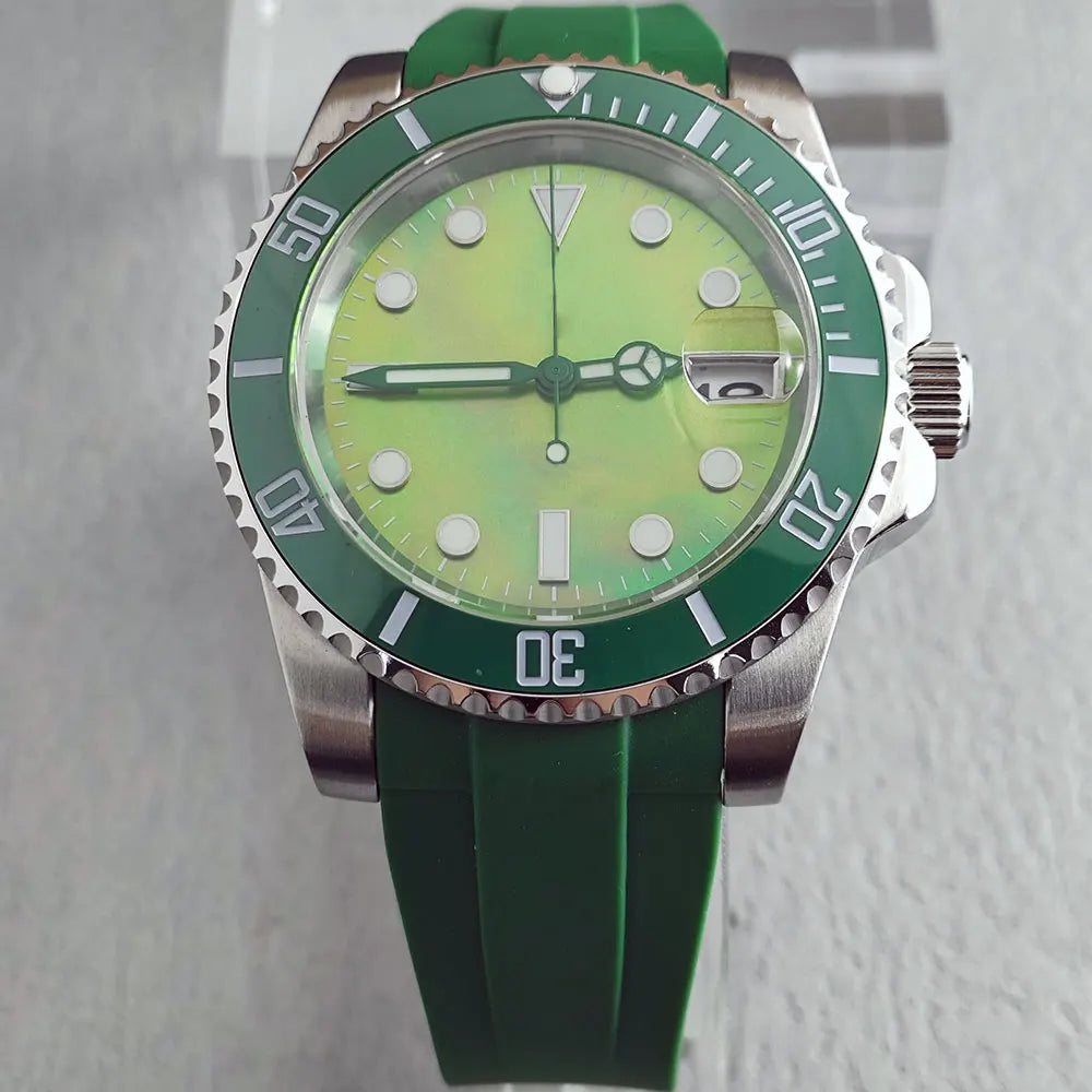 OUMASHI 40mm Mother of-pearl dial NH35 Automatic Mechanical Watch Diver gradient luminous stainless steel case sapphire glass