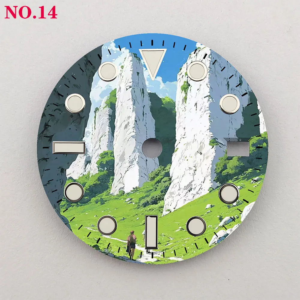 The 28.5mm dial NH35 dial Hiking Creative color-printed series dial is suitable for NH36/35 movement wristwatch accessories