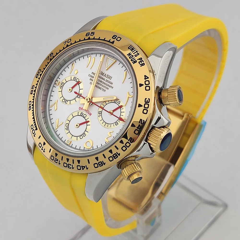 VK63 watch 39.3mm men's watch Stainless steel waterproof Sport VK63 Quartz movement watch sapphire Chronograph Rubber bracelet