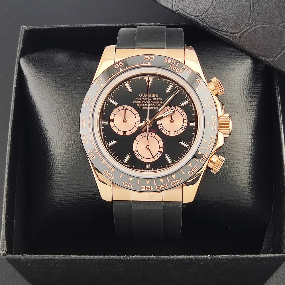 Watch Men Automatic 39mm 4130 watch Chronograph Mechanical Wristwatch Sapphire Triple Windows Waterproof 10ATM rose gold watches