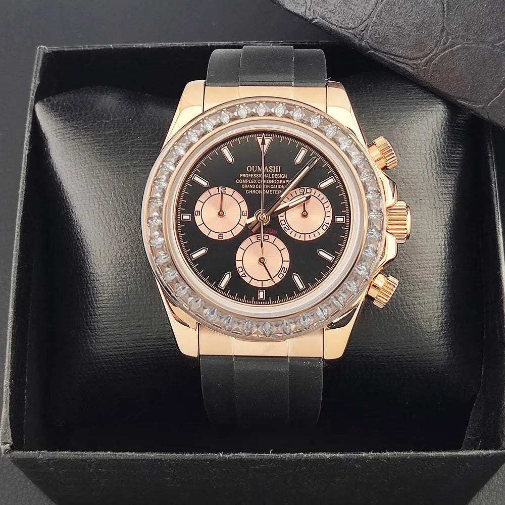 Men watches GEM Automatic Watch 39mm 4130 Chronograph Mechanical Wristwatch Sapphire Rubber bracelet Waterproof 10ATM 7750 watch