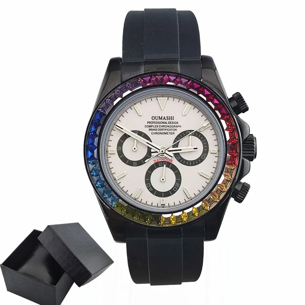 men 4130 watches sapphire Glass GEM black automatic mechanical watch 39.3mm 4130 movement chronograph watch Waterproof 10ATM