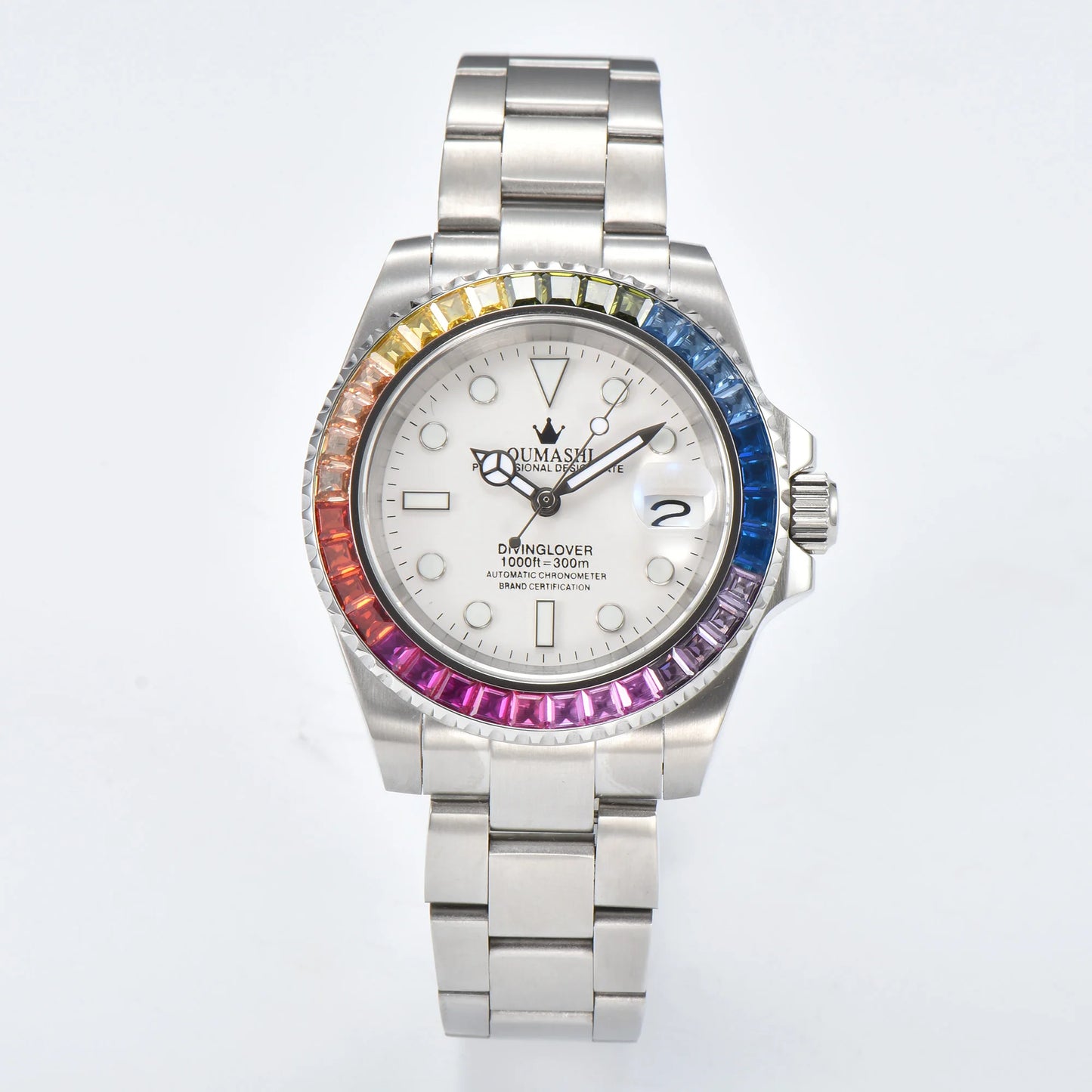 40mm Gem Diving Watch NH35 Movement waterproof sapphire glass luxury Men's NH35 Watch stainless steel strap blue green luminous