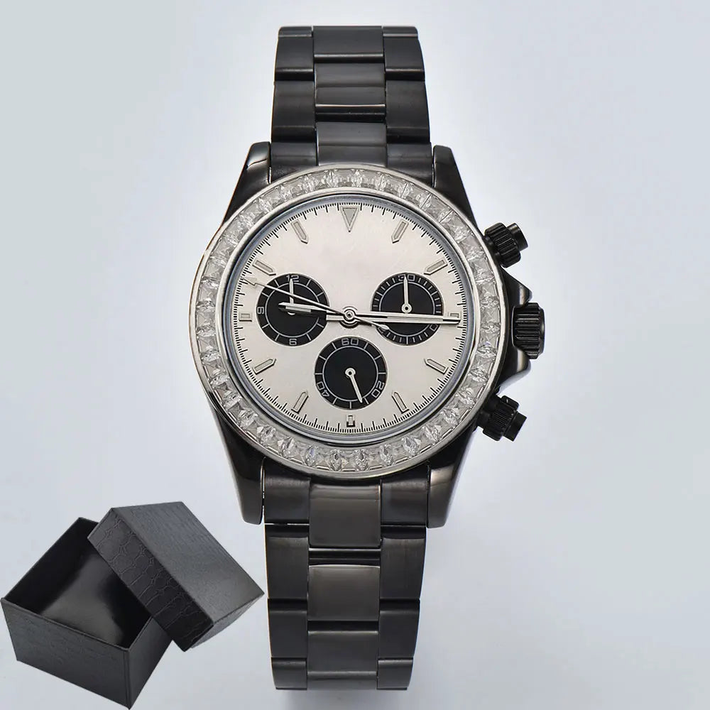 men 4130 WATCH sapphire Glass GEM black automatic mechanical watch 39.3mm  4130 movement chronograph watch Waterproof 10ATM