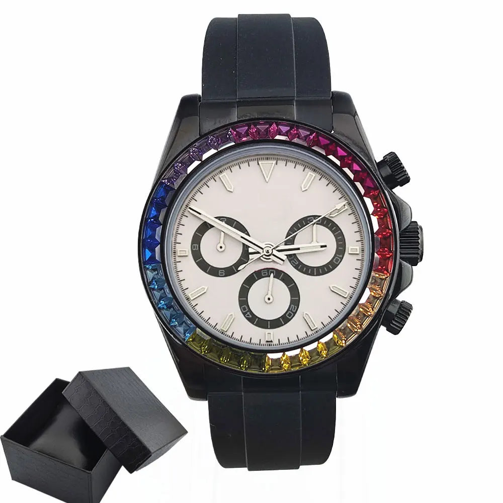 men 4130 watches sapphire Glass GEM black automatic mechanical watch 39.3mm 4130 movement chronograph watch Waterproof 10ATM