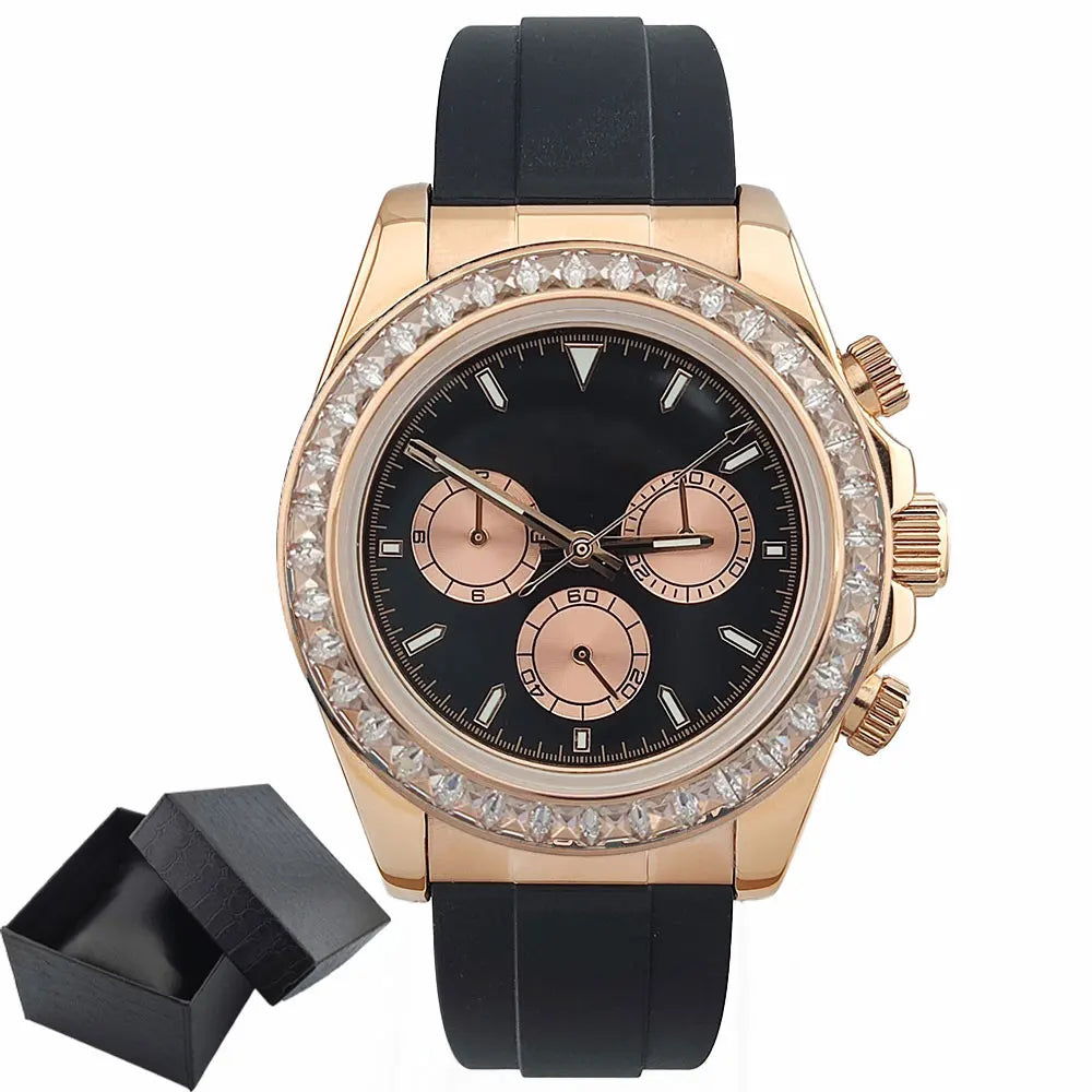 Men watches GEM Automatic Watch 39mm 4130 Chronograph Mechanical Wristwatch Sapphire Rubber bracelet Waterproof 10ATM 7750 watch