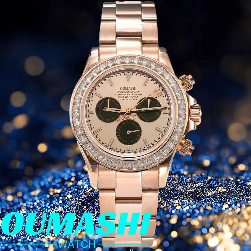 Men watches GEM Automatic Watch 39mm 4130 Chronograph Mechanical Wristwatch Sapphire Triple Windows Waterproof 10ATM 7750 watch