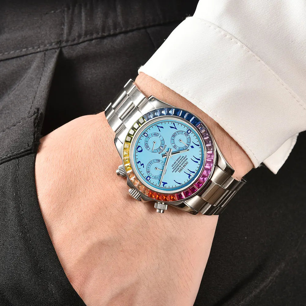 VK63 watch Rainbow Bezel Sport Watch Men Arabic Quartz Stainless Steel 10ATM Waterproof Mens Watch VK63 Sapphire Chronograph