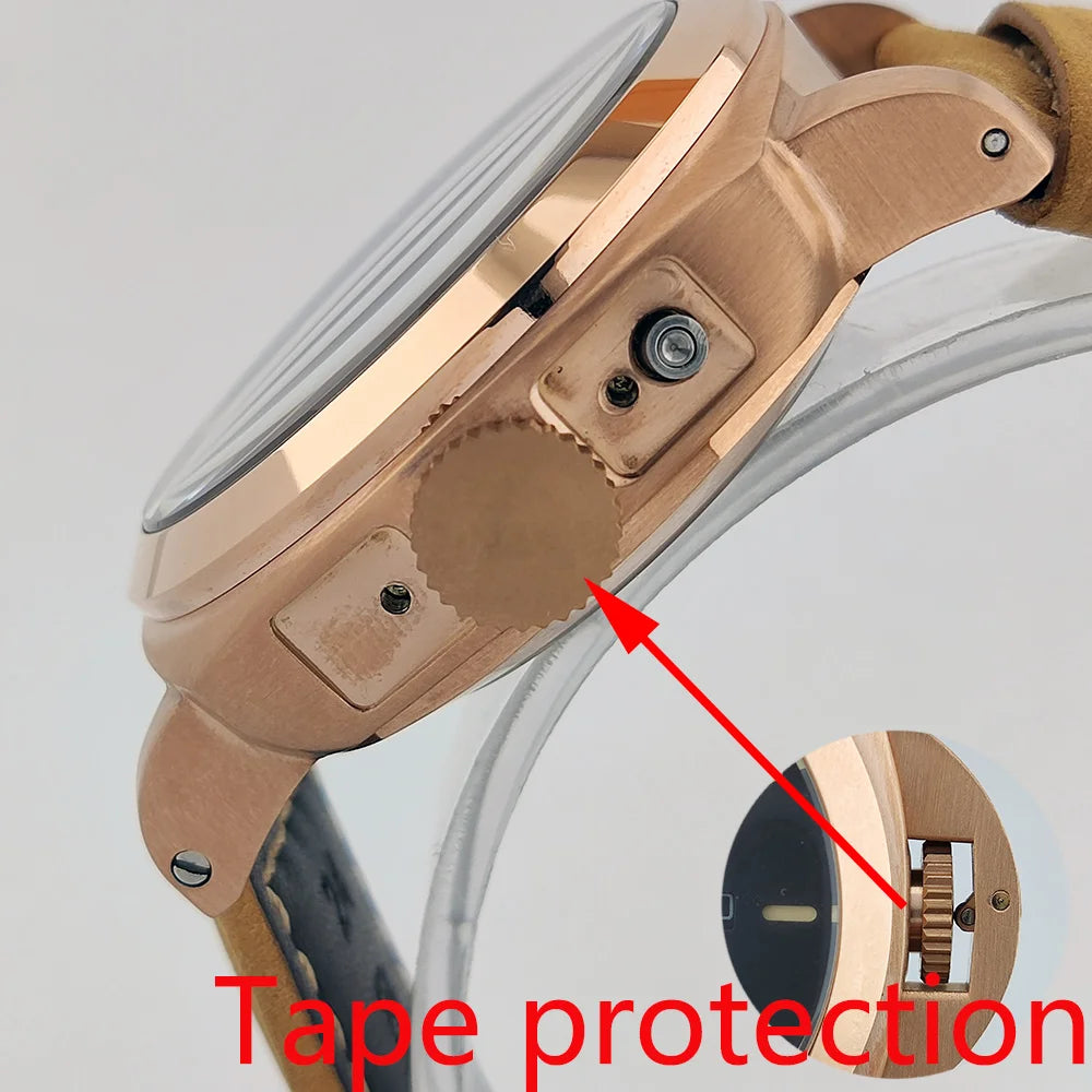 Watch 45mm ST2555 Movement Men's Watch Stainless steel Rose Gold case Vintage Mechanical Watch Mineral glass leather bracelet