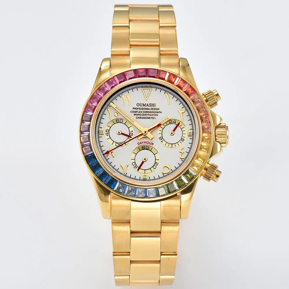 39.3mm vk63 Watches Luxury Watch Men's Chronograph Arabia watch Rainbow bezel Watch Men's VK63 Men's  Waterproof 10ATM