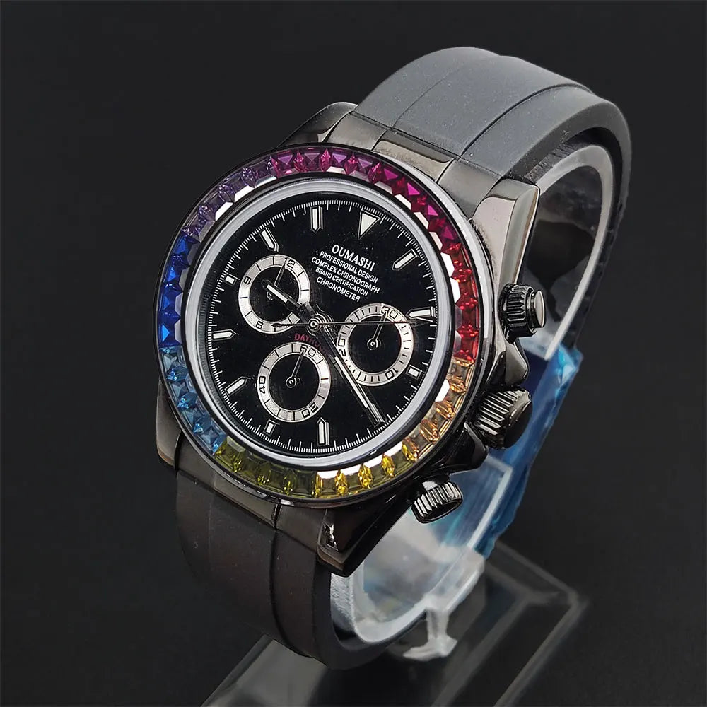 men 4130 watches sapphire Glass GEM black automatic mechanical watch 39.3mm 4130 movement chronograph watch Waterproof 10ATM