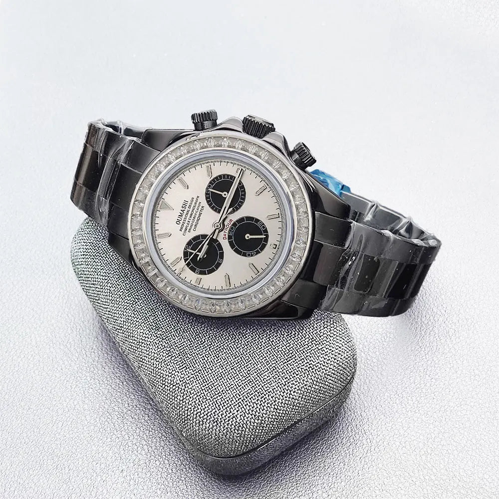men 4130 WATCH sapphire Glass GEM black automatic mechanical watch 39.3mm  4130 movement chronograph watch Waterproof 10ATM