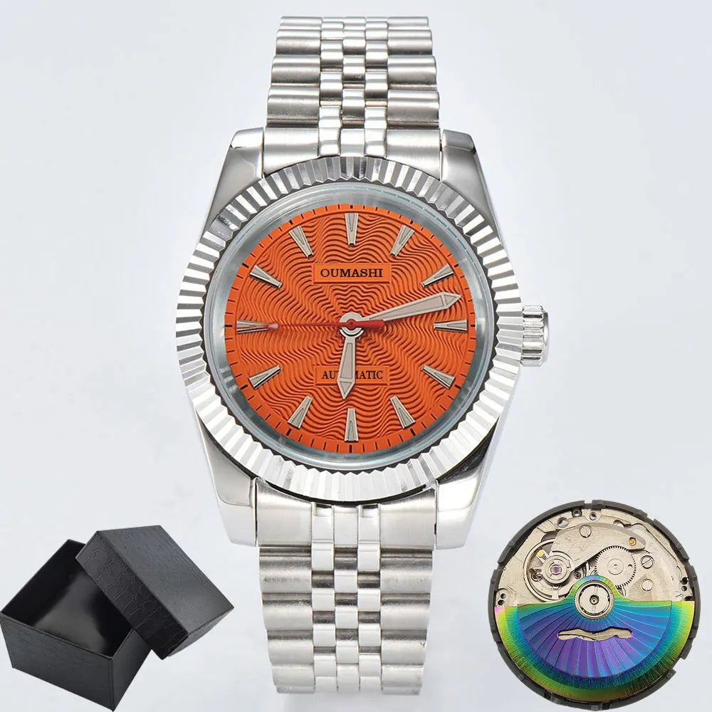 NH35A Mechanical Watch For Men 36mm/39mm Fluted Bezel Sapphire Crystal Black Blue Green RED Pink Dial Green Luminous Waterproof