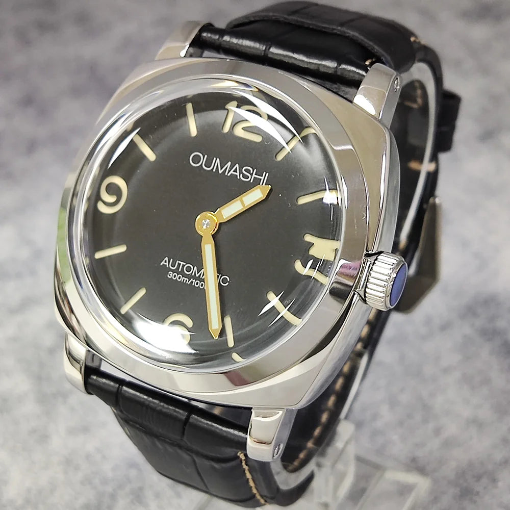 46mm men's hand mechanical ST3600 movement double needle sapphire glass waterproof and intensely luminous leather strap