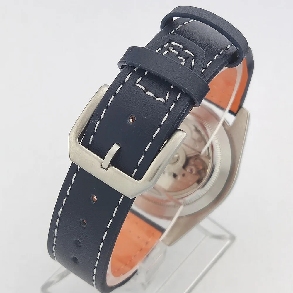39mm Men's Business Watch NH35A 10bar Automatic Dive Pilot Men's Watch sapphire Glass dial Multicolor leather strap Spiral crown